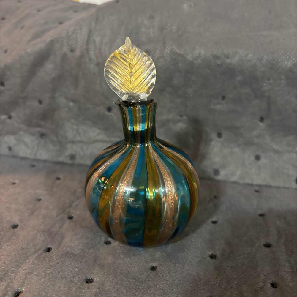 Murano Blue and Gold Striped Perfume Bottle